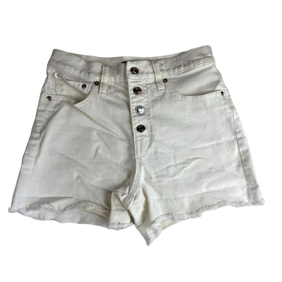 J. Crew Women's Cut-Off Button Fly White Denim Short High Rise 98% Cotton Sz 25 - Picture 4 of 13